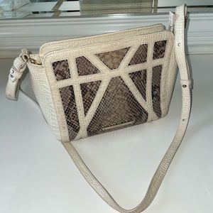 Cream and Snakeskin Brahmin Crossbody Purse with Dust Bag
